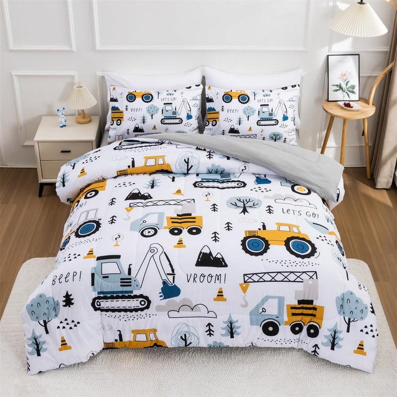 NTBED 5 Pieces Construction Truck Twin Comforter Set for Boys Kids Forest Vehicles Excavator Lightweight Microfiber Bedding Sets - Image 2