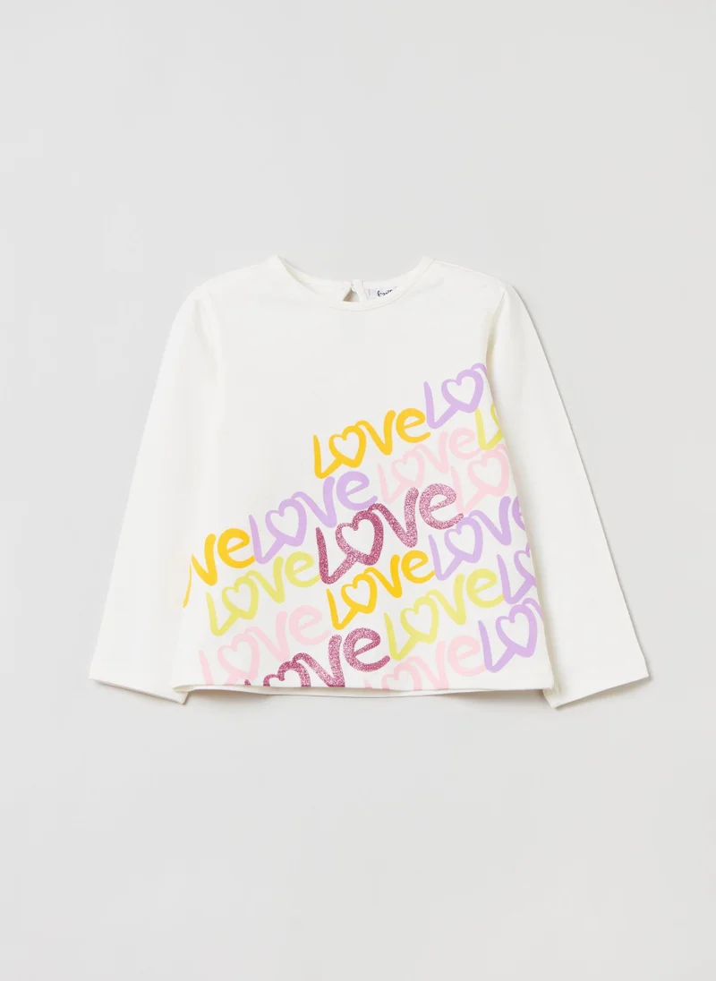 او في اس Long-Sleeved T-Shirt With Print