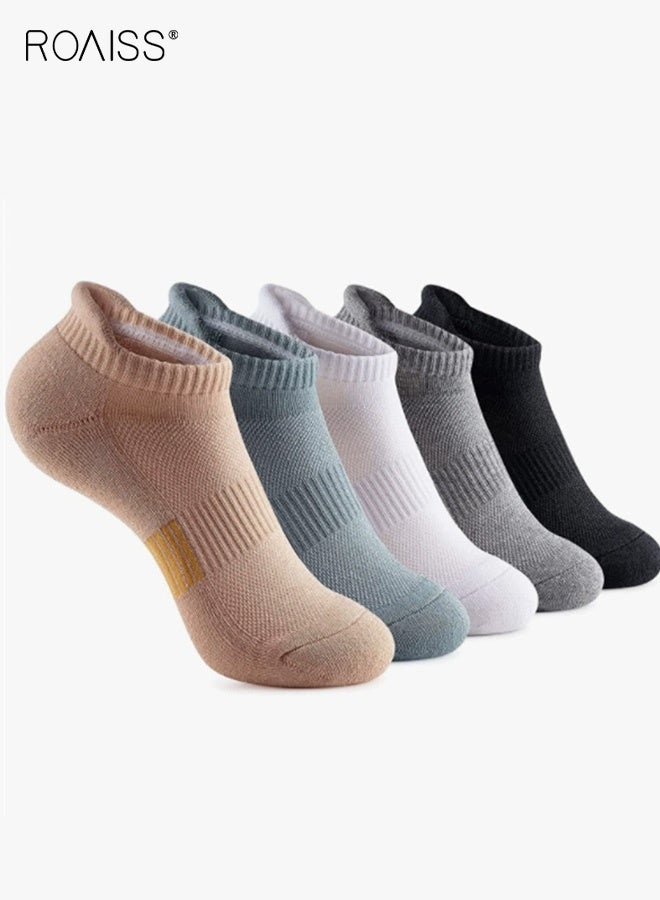 roaiss 5 Pairs Unisex Sports Socks Cushioned Running Socks for Men and Women Quick-Dry Breathable Cotton Sports Socks Ideal for Marathon Running, Tennis, Hiking, Mixed Colors - Image 1