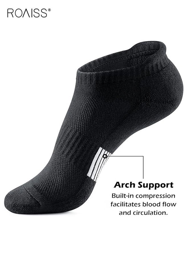 roaiss 5 Pairs Unisex Sports Socks Cushioned Running Socks for Men and Women Quick-Dry Breathable Cotton Sports Socks Ideal for Marathon Running, Tennis, Hiking, Mixed Colors - Image 2