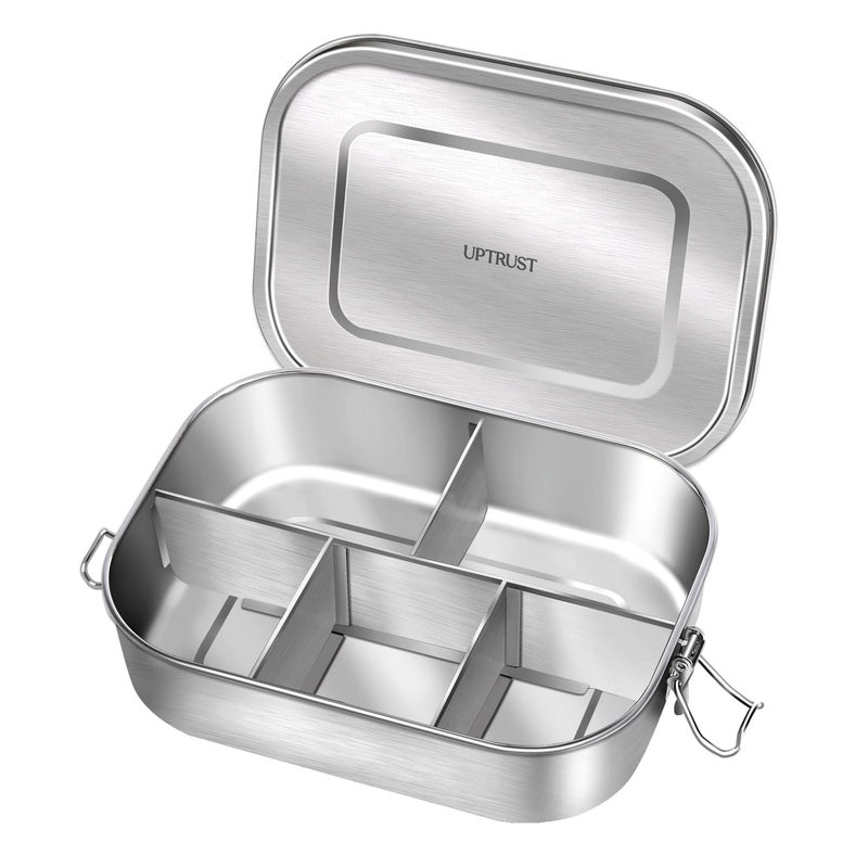 UPTRUST Stainless Steel Bento Lunch Food Box Container, 5-Compartment Large 1400ML Metal Bento Lunch Box Container for Kids or Adults with Lockable Clips to Leak Proof - Image 1