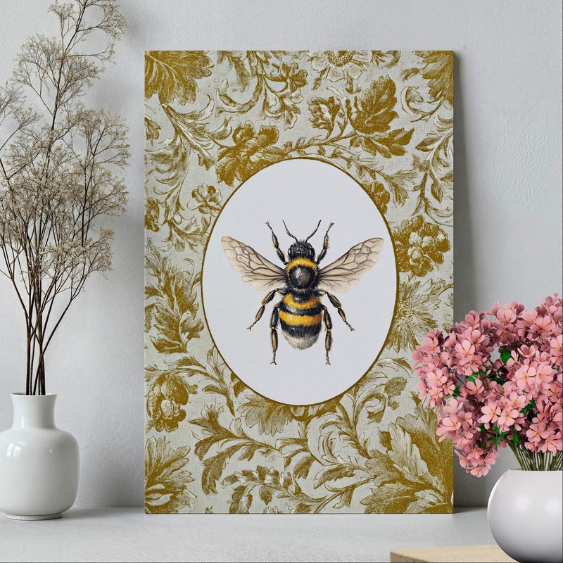 TNESSENTIAL Vintage Bee Oval Wall Art Poster or Canvas Print, Golden Yellow Floral Botanical Print, Rustic Cottagecore Farmhouse Country Garden Poster - Image 5