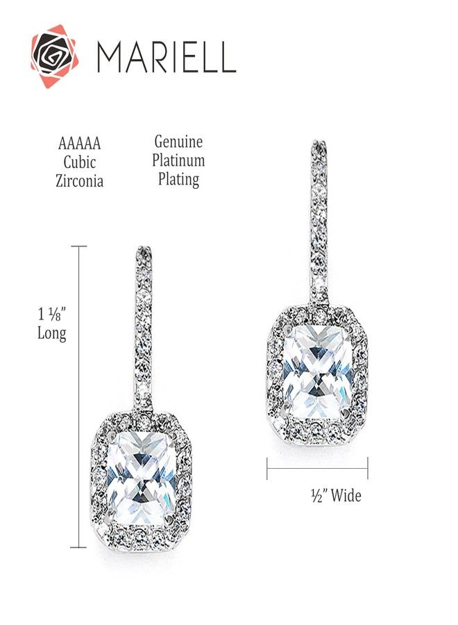 Mariell Radiant-Cut Cubic Zirconia Bridal Earrings, Dangle Earrings for Brides, Wedding Earrings with CZ Crystals, Drop Earrings for Brides, Bridesmaids, Mother of the Bride - Image 5
