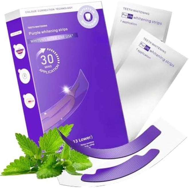 Teeth Whitening Strips – Purple, Enamel Safe, Removes Yellow Stains & Bad Breath, Non-Slip Dry Strip Technology (14 Count) - Image 2