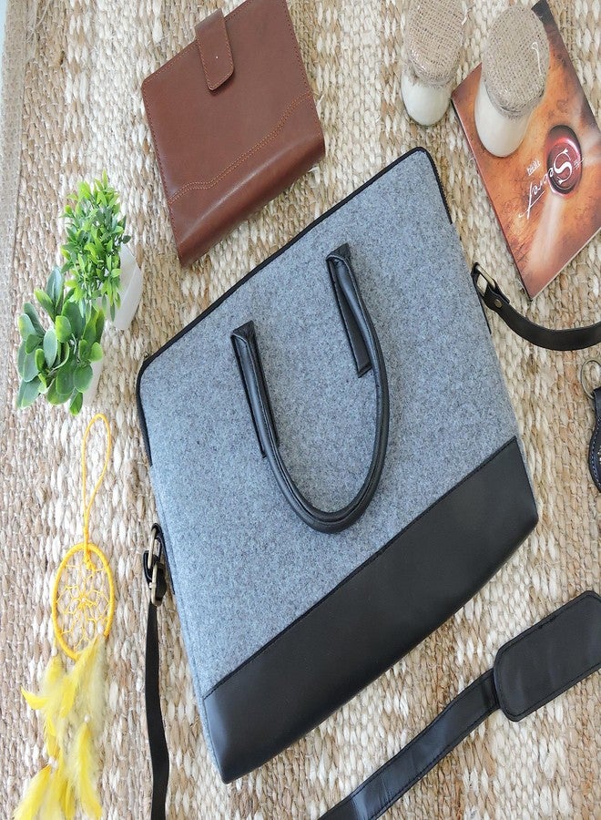 Mysa LIFESTYLE Grey Felt Vegan Leather Slim Messenger Crossbody Satchel Shoulder Sleeve Bag Adjustable Strap for Office Work Travel fits upto 14.5" Computer Laptop Tablet, Men Women - Image 2