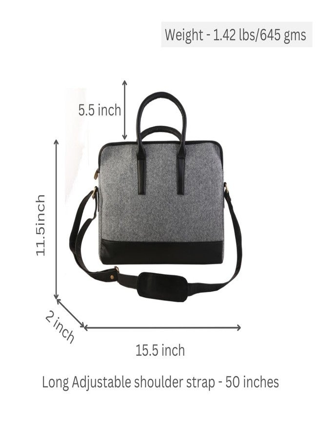 Mysa LIFESTYLE Grey Felt Vegan Leather Slim Messenger Crossbody Satchel Shoulder Sleeve Bag Adjustable Strap for Office Work Travel fits upto 14.5" Computer Laptop Tablet, Men Women - Image 4