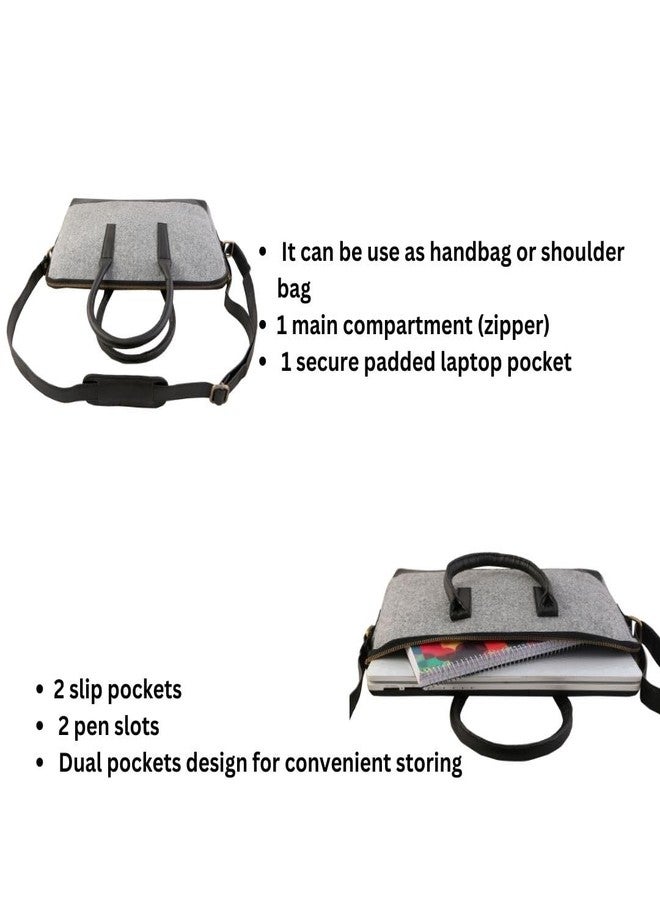 Mysa LIFESTYLE Grey Felt Vegan Leather Slim Messenger Crossbody Satchel Shoulder Sleeve Bag Adjustable Strap for Office Work Travel fits upto 14.5" Computer Laptop Tablet, Men Women - Image 3