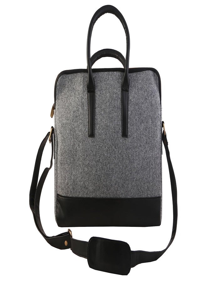 Mysa LIFESTYLE Grey Felt Vegan Leather Slim Messenger Crossbody Satchel Shoulder Sleeve Bag Adjustable Strap for Office Work Travel fits upto 14.5" Computer Laptop Tablet, Men Women - Image 1