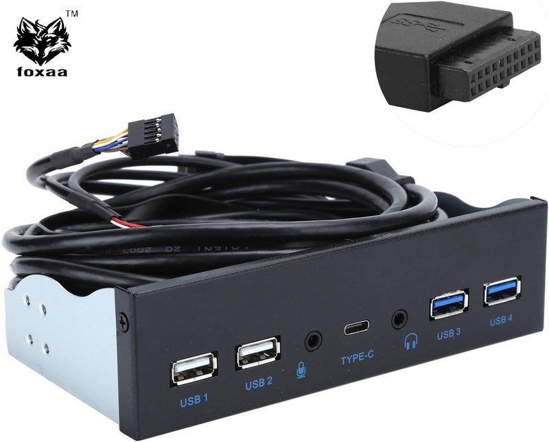 foxaa USB Front Panel, USB Hub with 2-Port USB 3.0/2-Port USB 2.0/Audio Output Microphone Input USB C Port, Optical Drive 5.25-inch Panel Computer Expansion Board for Desktop - Image 5