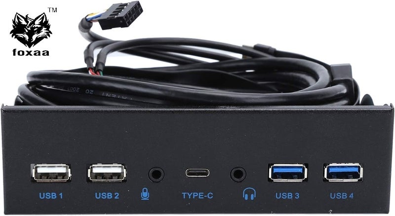 foxaa USB Front Panel, USB Hub with 2-Port USB 3.0/2-Port USB 2.0/Audio Output Microphone Input USB C Port, Optical Drive 5.25-inch Panel Computer Expansion Board for Desktop - Image 3