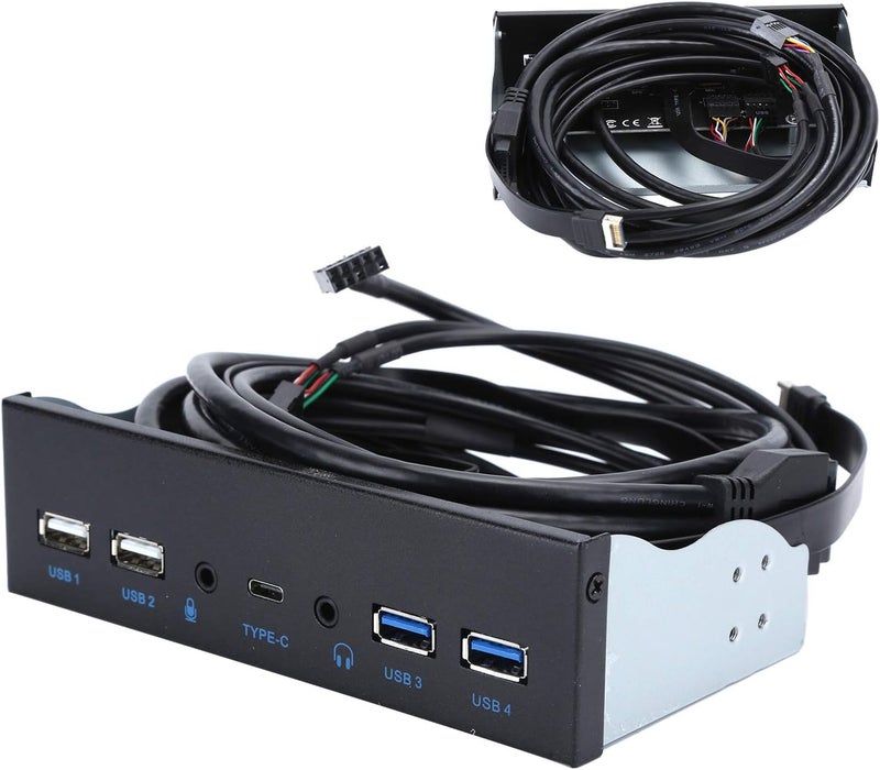 foxaa USB Front Panel, USB Hub with 2-Port USB 3.0/2-Port USB 2.0/Audio Output Microphone Input USB C Port, Optical Drive 5.25-inch Panel Computer Expansion Board for Desktop - Image 1