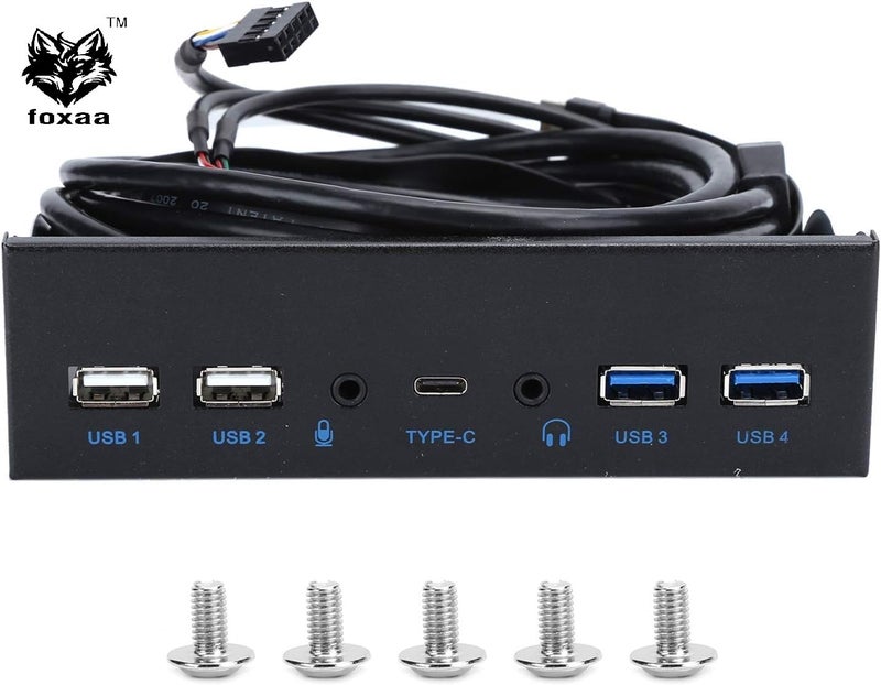 foxaa USB Front Panel, USB Hub with 2-Port USB 3.0/2-Port USB 2.0/Audio Output Microphone Input USB C Port, Optical Drive 5.25-inch Panel Computer Expansion Board for Desktop - Image 2