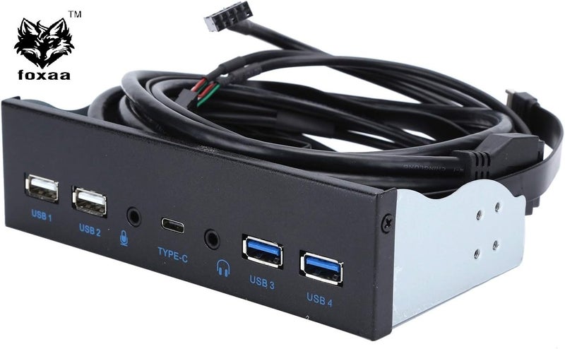 foxaa USB Front Panel, USB Hub with 2-Port USB 3.0/2-Port USB 2.0/Audio Output Microphone Input USB C Port, Optical Drive 5.25-inch Panel Computer Expansion Board for Desktop - Image 4