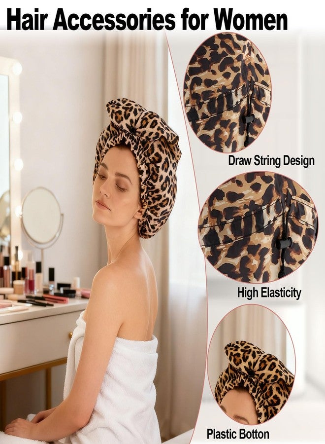 ELEBOX Extra Large Shower Cap for Braids/Curly Hair/Dreadlock | Reusable Waterproof Long Bonnets for Women Bath/Swim/Cooking/Cleaning/Spa | XL Bathing Cap with Adjustable Drawstring & Button, Leopard - Image 4