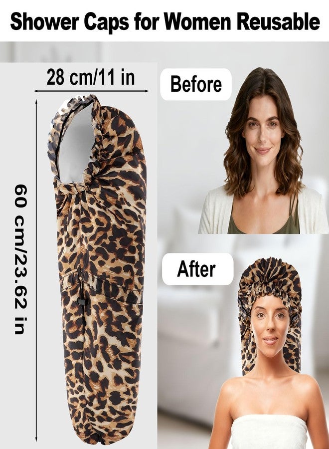 ELEBOX Extra Large Shower Cap for Braids/Curly Hair/Dreadlock | Reusable Waterproof Long Bonnets for Women Bath/Swim/Cooking/Cleaning/Spa | XL Bathing Cap with Adjustable Drawstring & Button, Leopard - Image 5