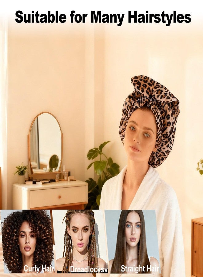 ELEBOX Extra Large Shower Cap for Braids/Curly Hair/Dreadlock | Reusable Waterproof Long Bonnets for Women Bath/Swim/Cooking/Cleaning/Spa | XL Bathing Cap with Adjustable Drawstring & Button, Leopard - Image 3