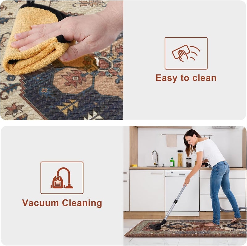 KIMODE Anti Fatigue Kitchen Mats for Floor, Red Boho Distressed Kitchen Rugs Sets of 2, Non Slip Waterproof Kitchen Floor Mats, Comfort Mats for Kitchen Floor Sink Laundry Desk 20"x59"+20"x32" - Image 5