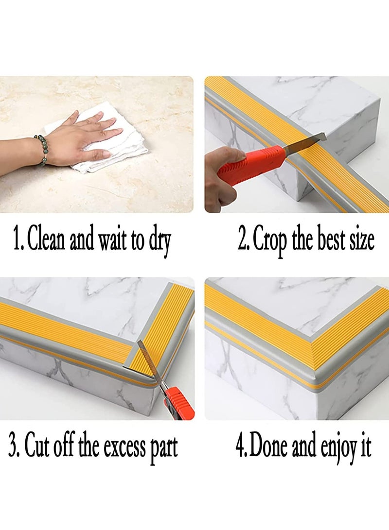 Stair Leading Edge Protector, Waterproof Anti-Slip Rubber Step Adhesive Edge Decorative Protection Strip for Home School Nursing Home Indoor and Outdoor Stair Steps