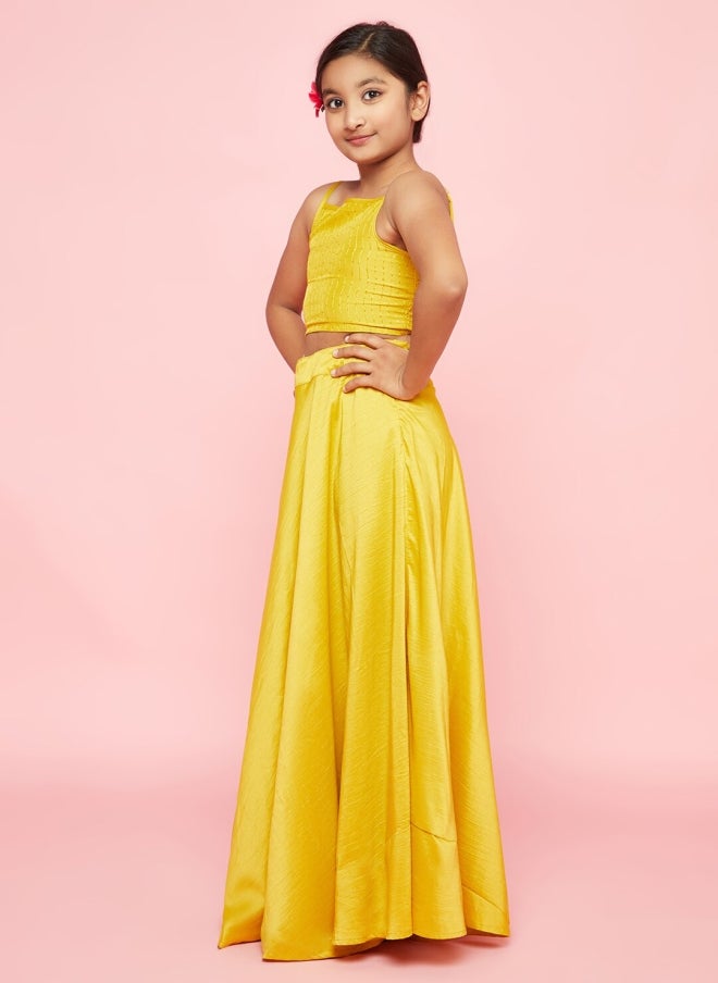 أيه كيه إس طقم لنجا تشولي أصفر مع دوباتا وردي للفتيات - Image 5