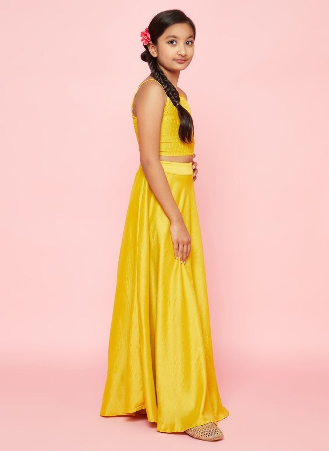 أيه كيه إس طقم لنجا تشولي أصفر مع دوباتا وردي للفتيات - Image 4