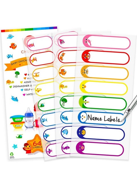 Baby Bottle Labels For Daycare Selflaminating Waterproof Writeon Name Labels Assorted Sizes & Colors Pack Of 64
