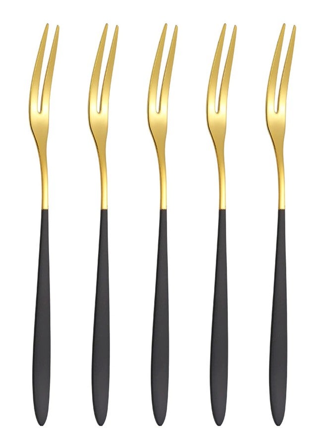 Leeonz 5PCS Fruit Forks Lovely Lightweight Portable Stainless Steel Fruit Cutlery Tea Dessert Forks for Home, Black - Image 1