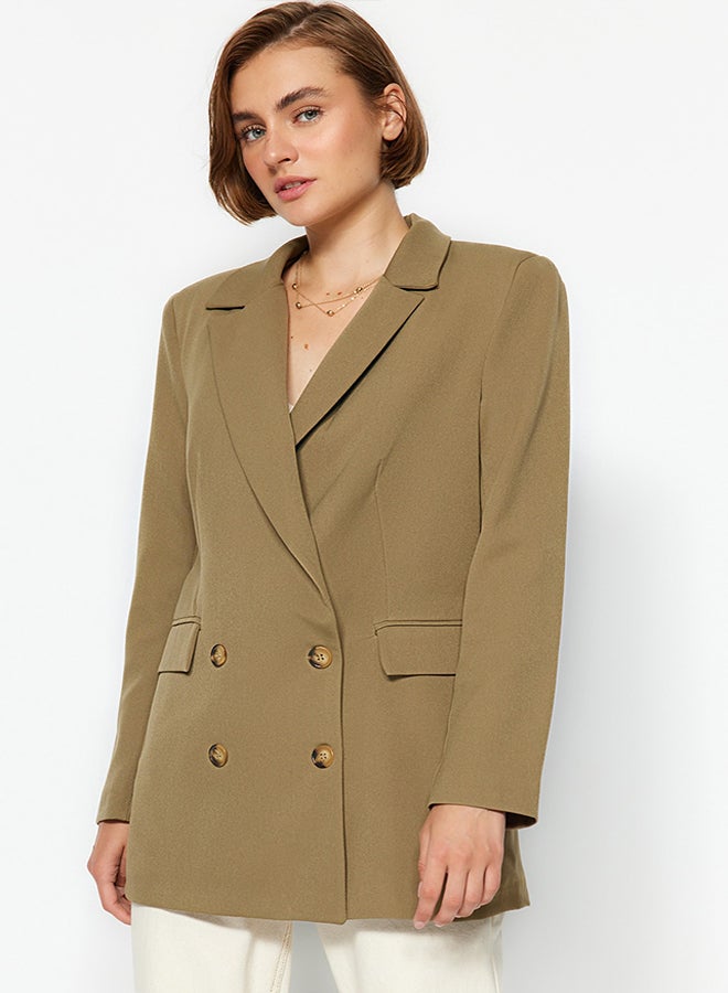 trendyol Light Khaki Oversize Lined Buttoned Woven Blazer Jacket TWOAW22CE0167 - Image 2