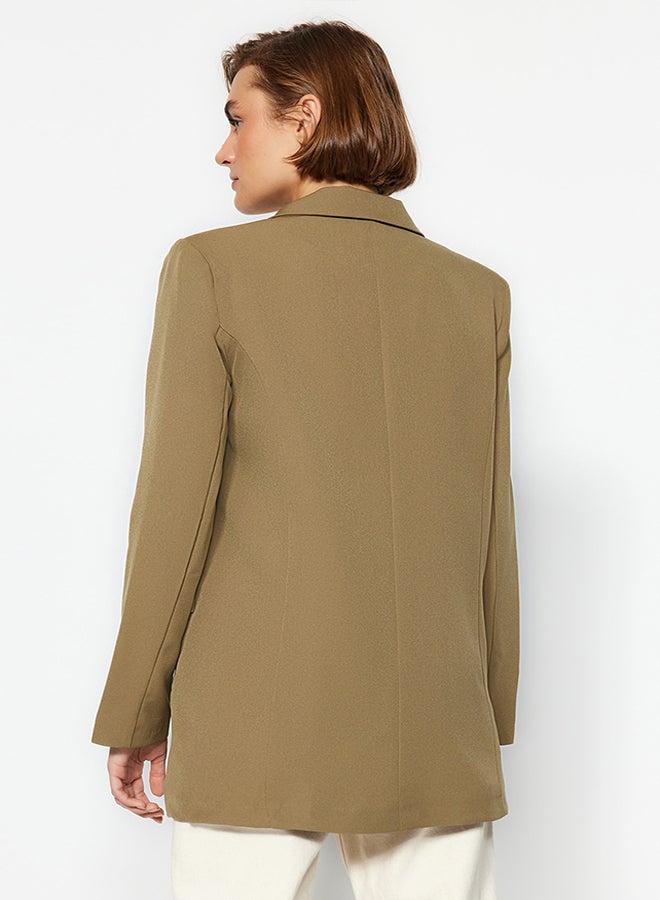 trendyol Light Khaki Oversize Lined Buttoned Woven Blazer Jacket TWOAW22CE0167 - Image 5