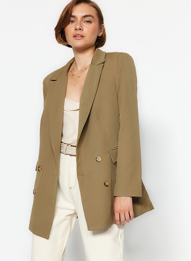 trendyol Light Khaki Oversize Lined Buttoned Woven Blazer Jacket TWOAW22CE0167 - Image 1