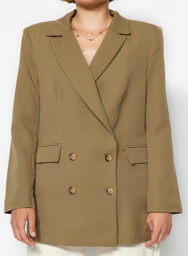 trendyol Light Khaki Oversize Lined Buttoned Woven Blazer Jacket TWOAW22CE0167 - Image 3