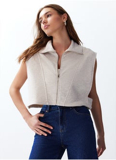 trendyol Beige Fitted Melange Zippered High Collar Moon Sleeve Thick Vest TWOSS24YE00011  - Image 1
