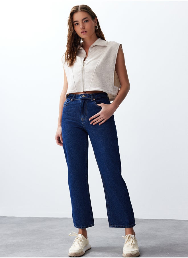 trendyol Beige Fitted Melange Zippered High Collar Moon Sleeve Thick Vest TWOSS24YE00011  - Image 2