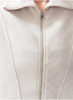 trendyol Beige Fitted Melange Zippered High Collar Moon Sleeve Thick Vest TWOSS24YE00011  - Image 5
