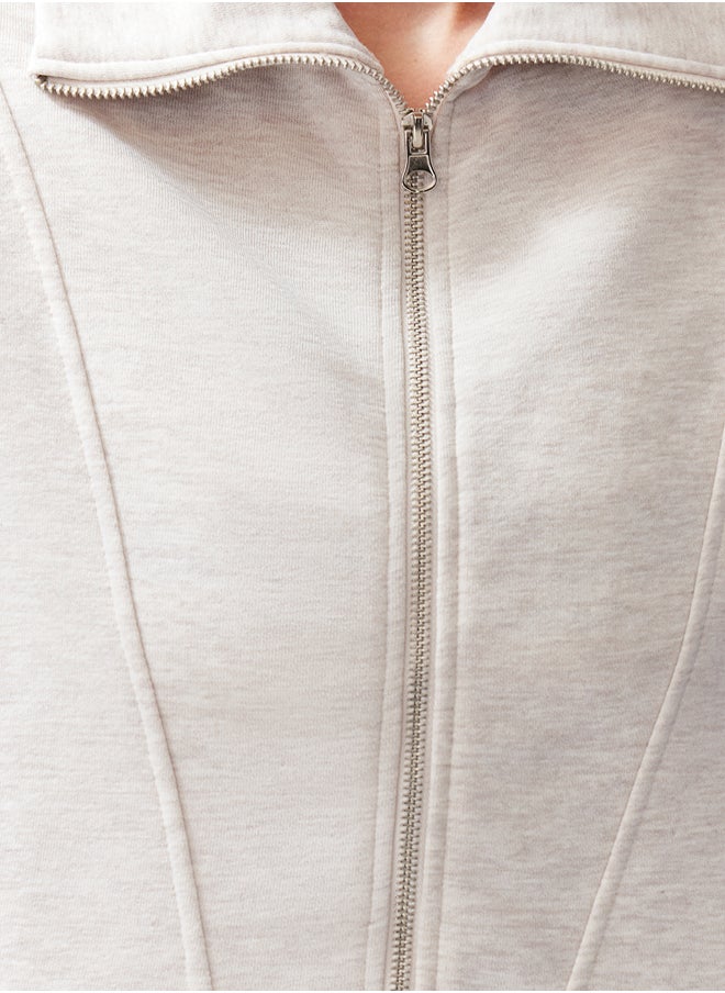 trendyol Beige Fitted Melange Zippered High Collar Moon Sleeve Thick Vest TWOSS24YE00011  - Image 5