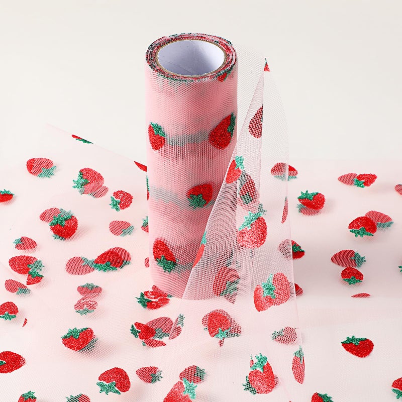 Zyghjort Pink Strawberry Tulle Fabric 6 X 10 Yards 30 Feet Pretty Strawberry Decorative Tulle Ribbon Shiny Strawberrys Fabric Rolls Pink Tulles for DIY Crafts Bow Skirt Edge Wedding Birthday - Image 3
