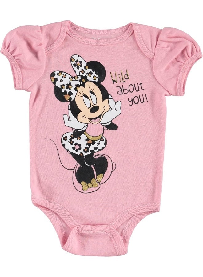 Disney Disney Minnie Mouse Baby Girls Bodysuit Pants Bib and Hat 4 Piece Outfit Set Newborn to Infant  - Image 3