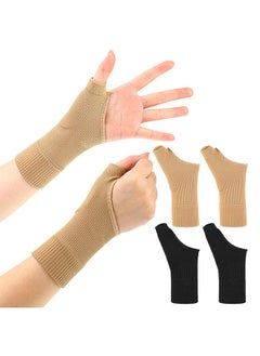 HS 2 Pairs Arthritis Compression Gloves, Reathable Wrist Support Brace Fingerless Glove With Gel Thumb Injury Pads, Comfortable Carpal Tunnel Sleeve For Hand Wrist Joint (Black, Nude, L)  - Image 1