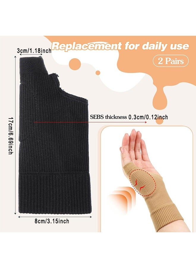 HS 2 Pairs Arthritis Compression Gloves, Reathable Wrist Support Brace Fingerless Glove With Gel Thumb Injury Pads, Comfortable Carpal Tunnel Sleeve For Hand Wrist Joint (Black, Nude, L) - Image 2