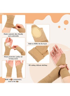 HS 2 Pairs Arthritis Compression Gloves, Reathable Wrist Support Brace Fingerless Glove With Gel Thumb Injury Pads, Comfortable Carpal Tunnel Sleeve For Hand Wrist Joint (Black, Nude, L)  - Image 4