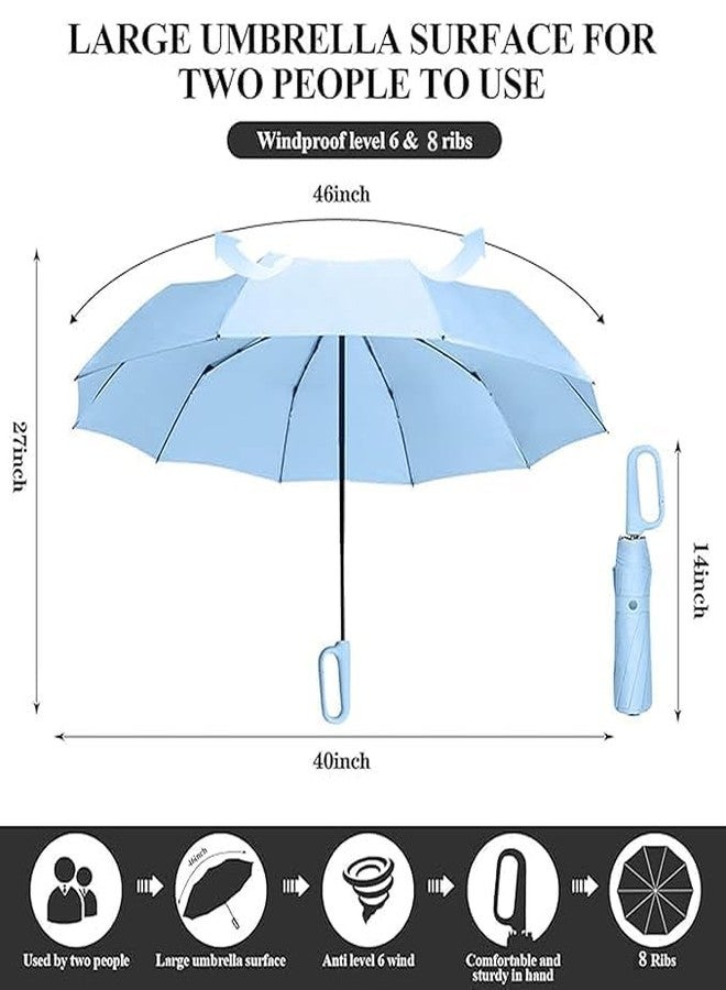 LEAFZY UV Umbrella with Carabiner Handle - Windproof Compact Travel Umbrella for Rain & Sun, Automatic Open Close, 10 Ribs, Portable Folding Umbrella for Men & Women (Sky Blue) - Image 4
