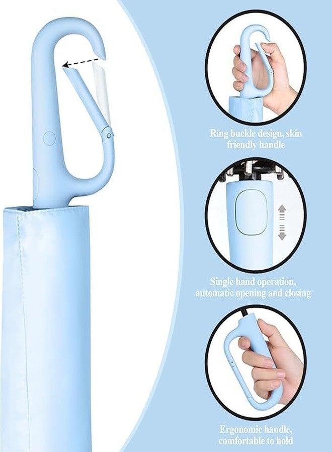 LEAFZY UV Umbrella with Carabiner Handle - Windproof Compact Travel Umbrella for Rain & Sun, Automatic Open Close, 10 Ribs, Portable Folding Umbrella for Men & Women (Sky Blue) - Image 3