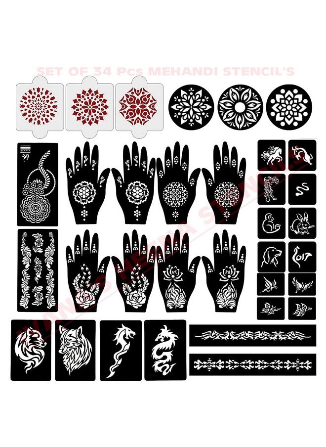 ivana's - Set Of 34 Pcs Combo Pack, Reusable Mehandi For Hands Henna, Wrist, Body, Back, Neck, Face Combo Pack For Girls And Kids Easy To Use In Just 4 Steps Indian Design Collection, A-2010 - Image 1