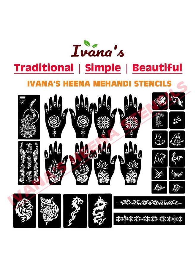 ivana's - Set Of 34 Pcs Combo Pack, Reusable Mehandi For Hands Henna, Wrist, Body, Back, Neck, Face Combo Pack For Girls And Kids Easy To Use In Just 4 Steps Indian Design Collection, A-2010 - Image 1