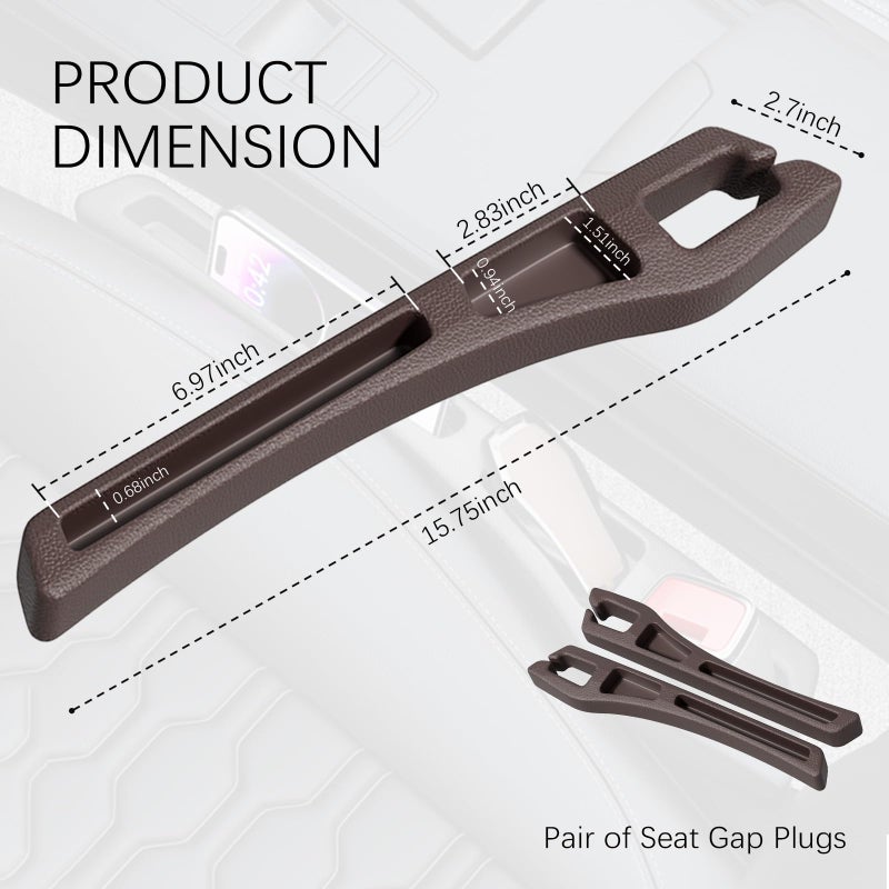 YGDMD 2PCS Car Seat Gap Filler Organizer,2 in 1 Car Gap Filler with Fill and Storage Function for Storing Phones Keys Cards,Universal Multifunctional No Drop Seat Guard for Cars (Brown) - Image 2