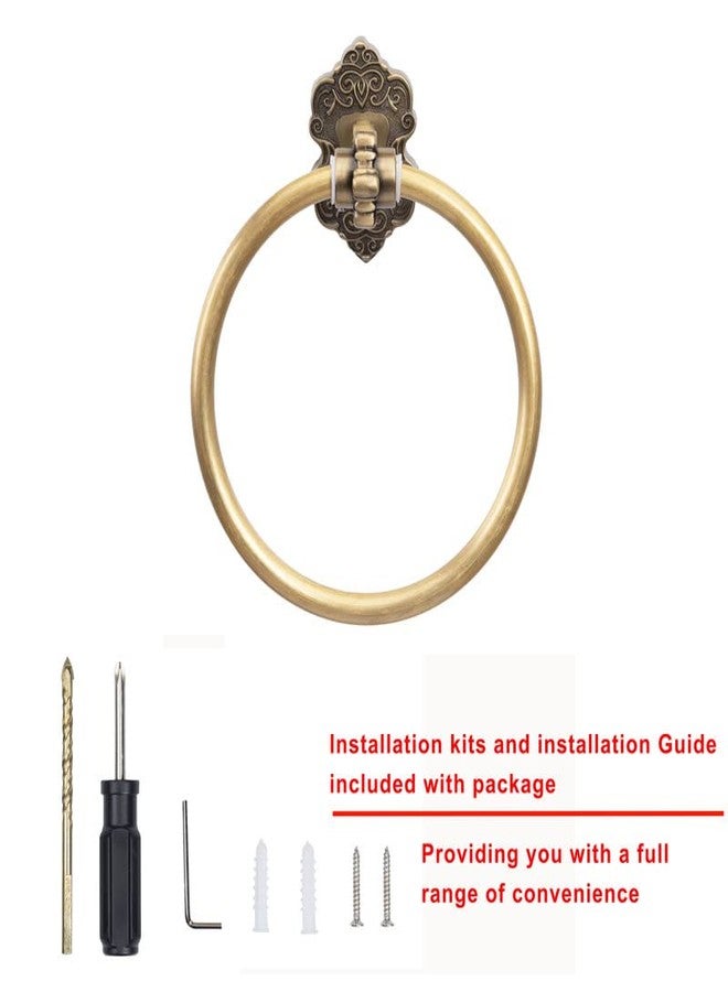 SDH Bathroom Towel Ring - Vintage Style Antique Brass Towel Hanger - Wall Mount Kitchen & Bathroom Hand Towel Holder - Pack of 1 Heavy Duty Decorative Aluminum Hanging Ring for Bathroom Towel Storage - Image 4