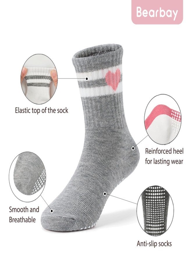 Bearbay Non-Slip Toddler Grip Socks with Anti Skid Soles，Unisex Cotton Crew Ankle Socks for Baby Boys Girls Kids 6 Pairs, 6 Pairs Pink, 3-5 years - Image 4