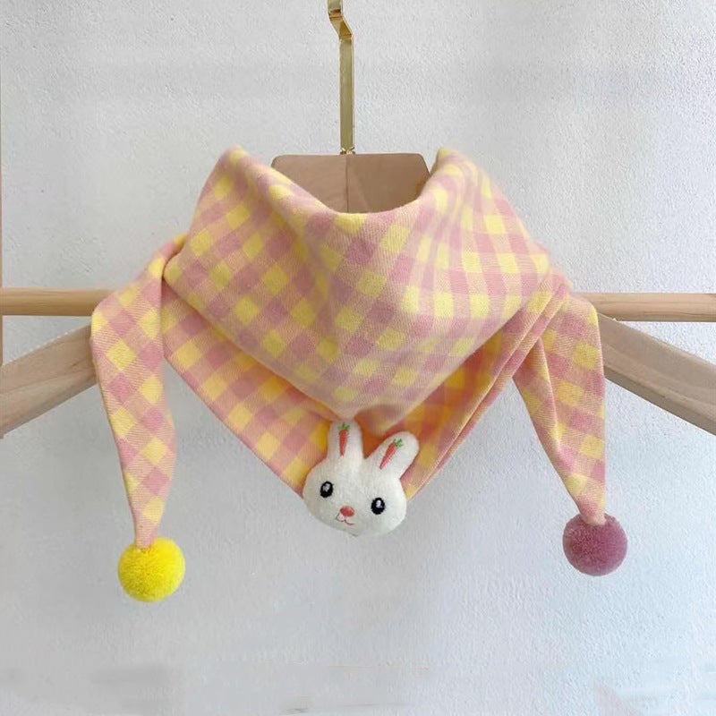 Korean Style Cotton Linen Kids Bandana Scarf 2021 Cartoon Yellow Powder Rabbit