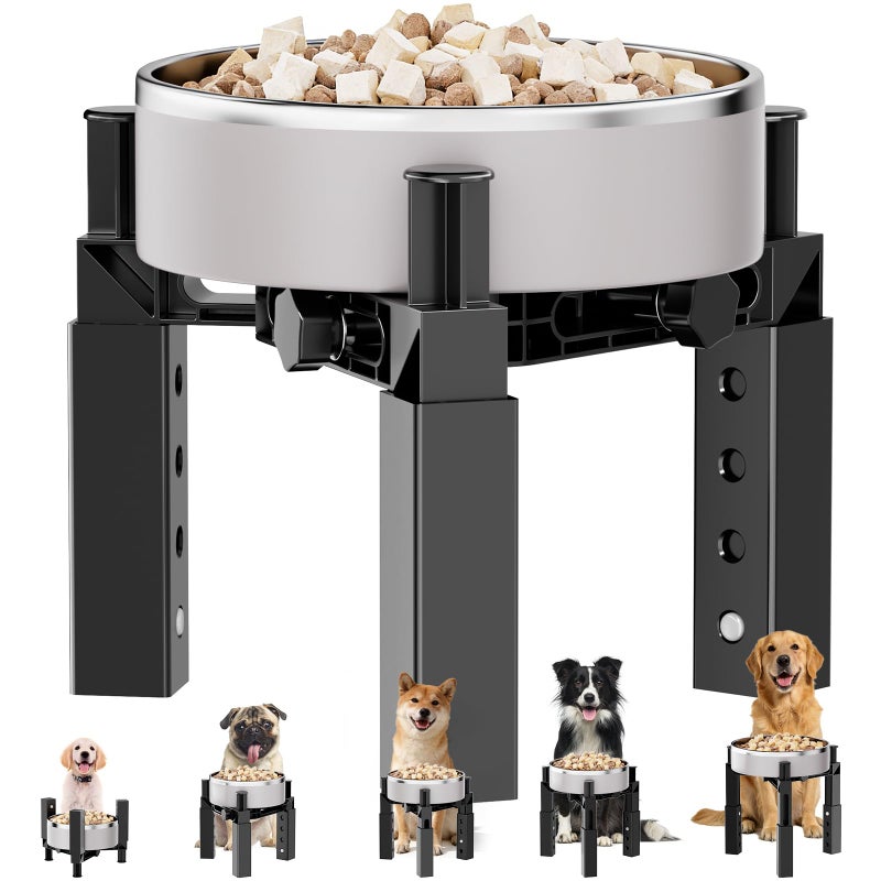 Aystkniet Dog Bowl Stand with Adjustable Height & Width, Anti-Slip Elevated Food Water Bowl Holder for Large Medium Small Dogs, Durable Raised Dog Feeder for Lifted Feeding, Only Stand Without Bowls - Image 1