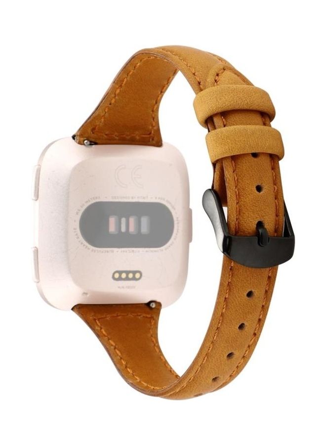 NIBEMINENT Horse Texture Genuine Leather Strap Band For Fitbit Versa Brown - Image 1