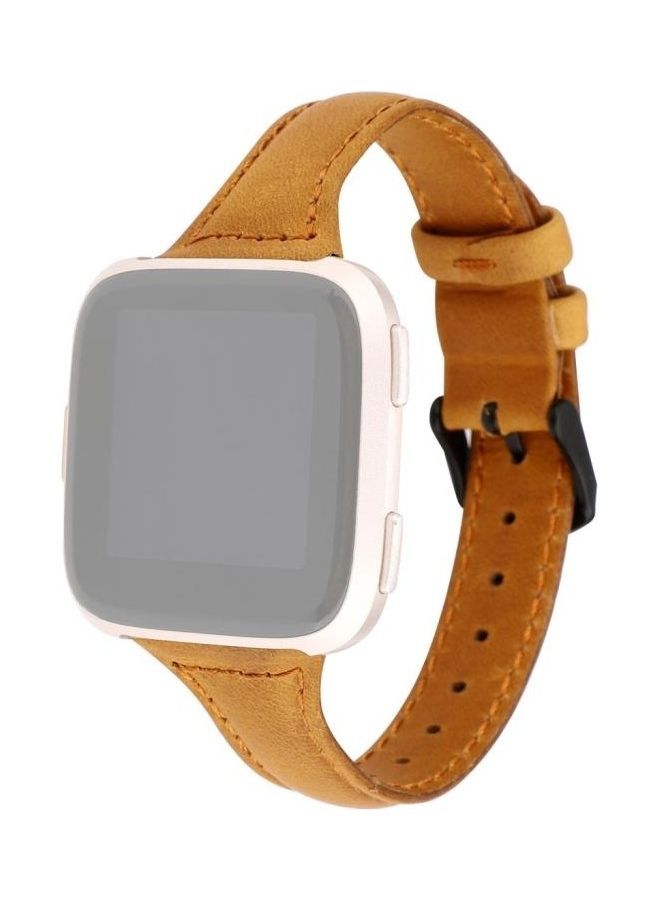 NIBEMINENT Horse Texture Genuine Leather Strap Band For Fitbit Versa Brown - Image 2